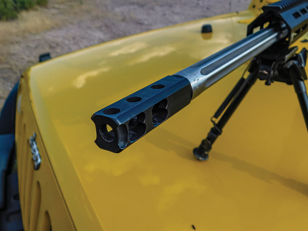 The Alex Pro AR-10 Target came equipped with a .30-caliber Butcher-16 muzzle brake. Originally designed for 3-gun competition, it, along with the rifle’s heavy weight made it easy to see the bullet’s impact. It will be of real use to those who choose to hunt coyotes at extended ranges.